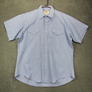 Ruddock Shirts Mens Blue Micro Check Short Sleeve Western Pearl Snap Shirt XL